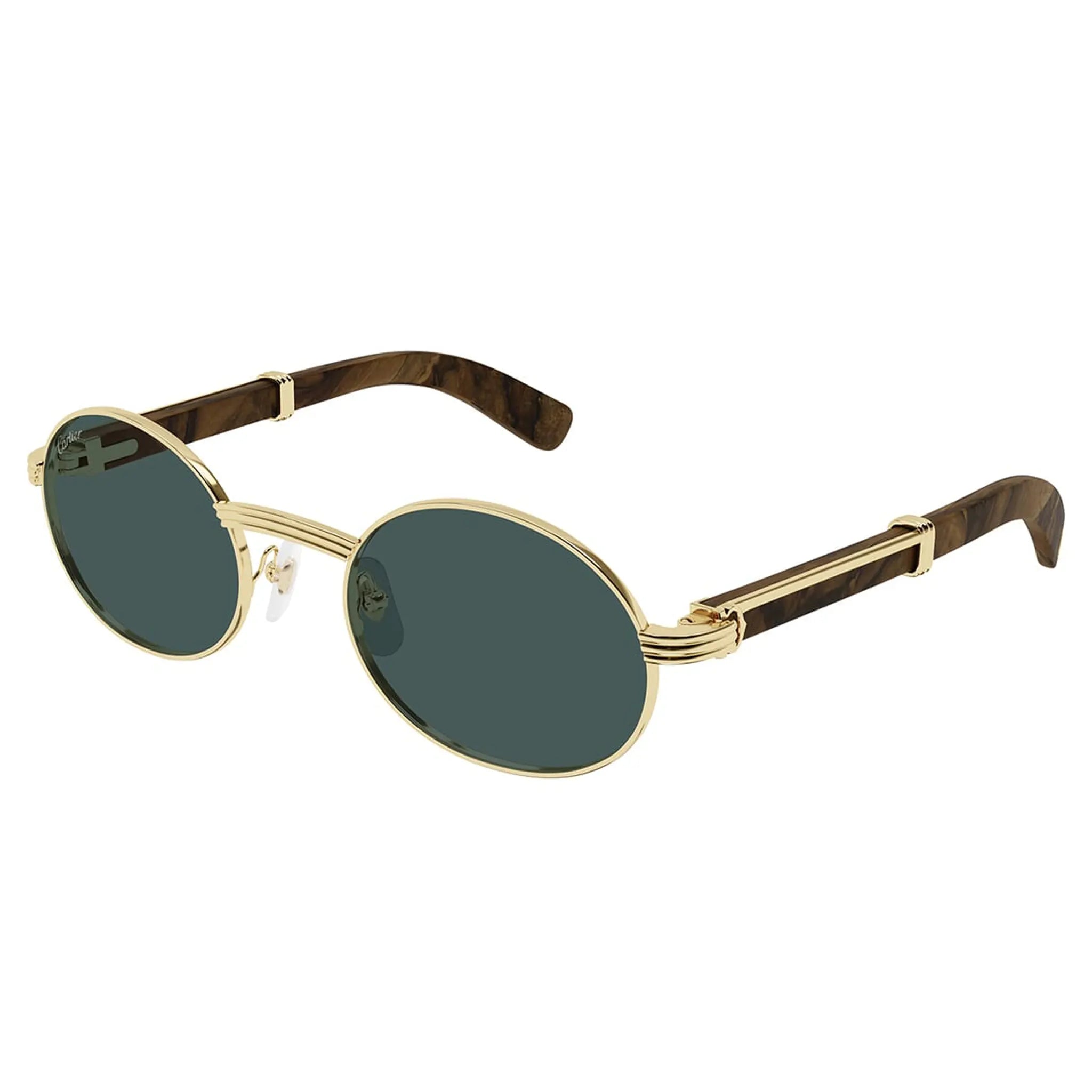 Front View of Cartier Eyewear Decor C De CT0464S-010 Buffalo Horn Green Brown Sunglasses